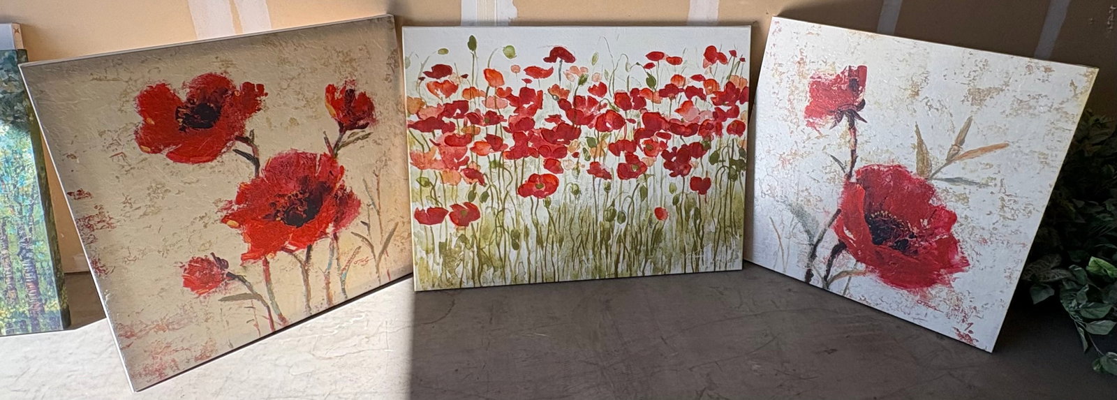 O’Toole Villeneuve Poppies 3 pc Set: (2) 30x30x3(1) 29.5x39.5x3