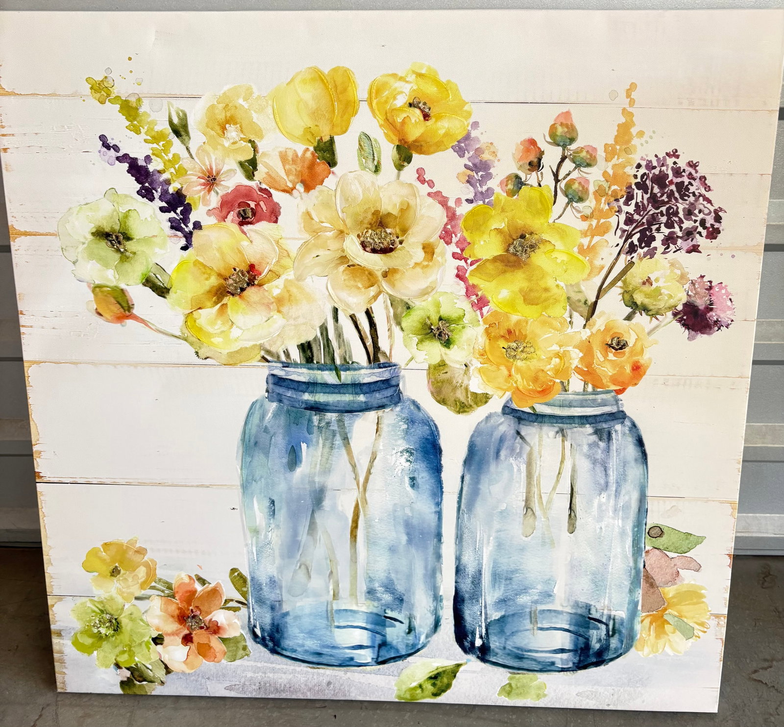 Flowers in Mason Jar on Canvas: 30x30x3