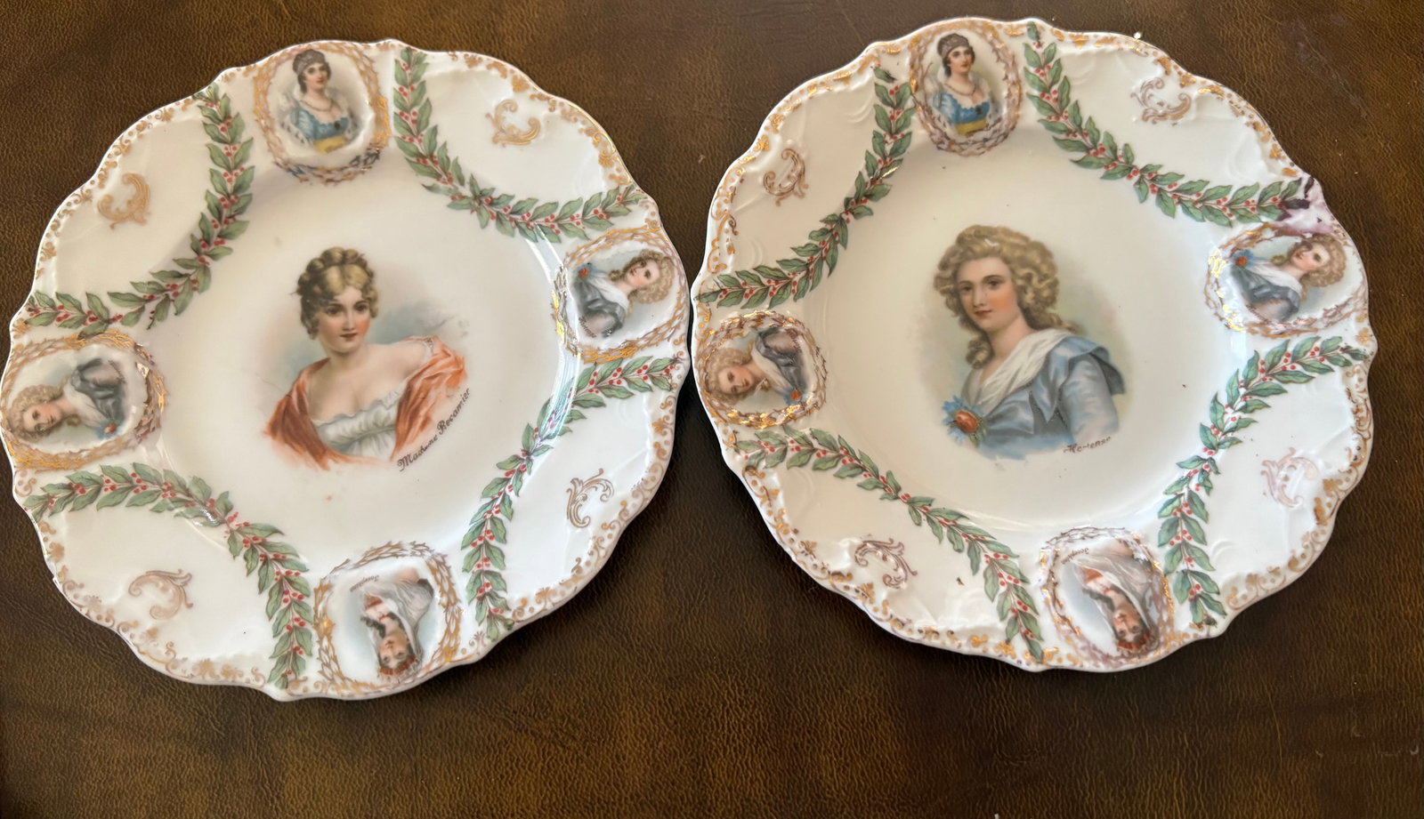 Lot 2 Antique German Prov Saxe Porcelain Decorative Plates (1 of 3)