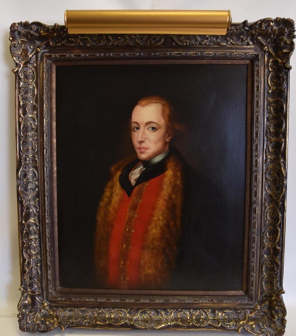R. Parkison Portrait in Ornate Frame: Oil on canvas, Man in Red Vest, portrait light, sight 23" H x 19" W framed 30.5" H x 27" W.