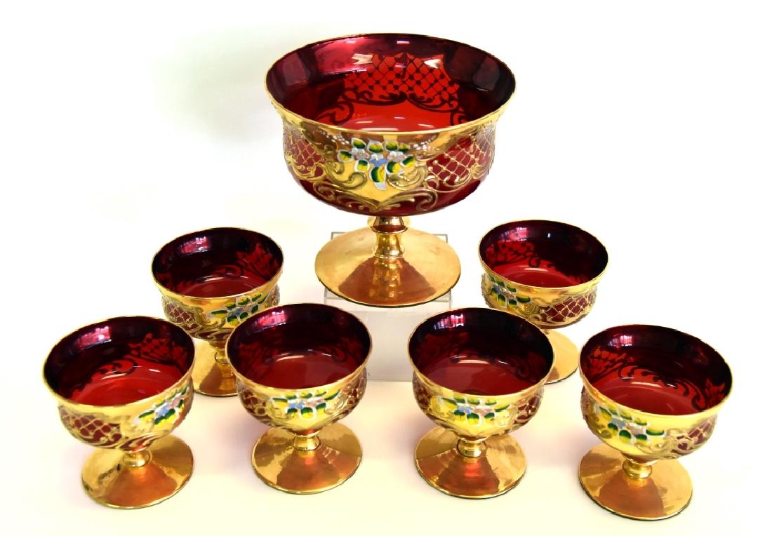 Ruby Glass Compote w/ 6 Small Compotes (1 of 3)