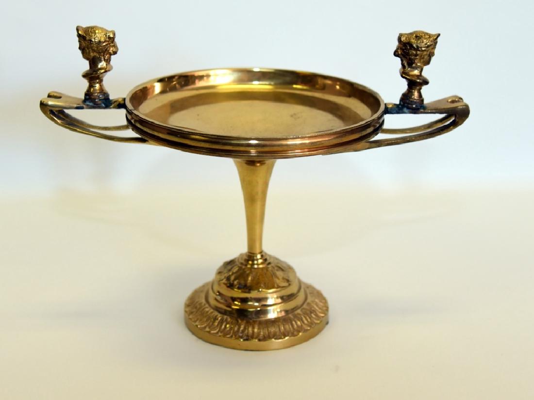 Maitland Smith Brass Centerpiece/Compote: Open handles w/woman bust finials, 7" diameter x 8 3/4" tall.
