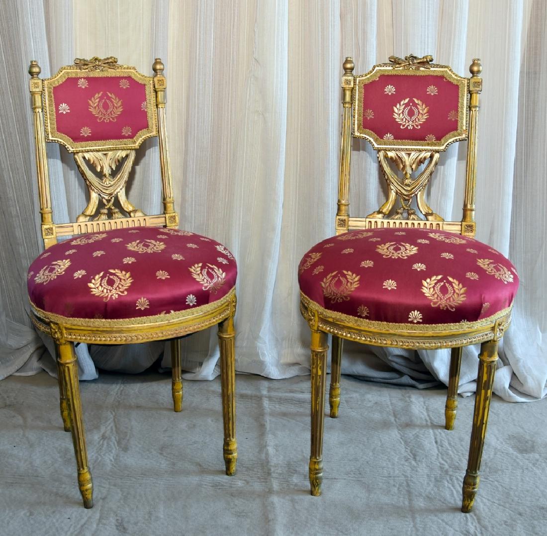 Pair Louis XVI Style Gold Painted Side Chairs (1 of 4)