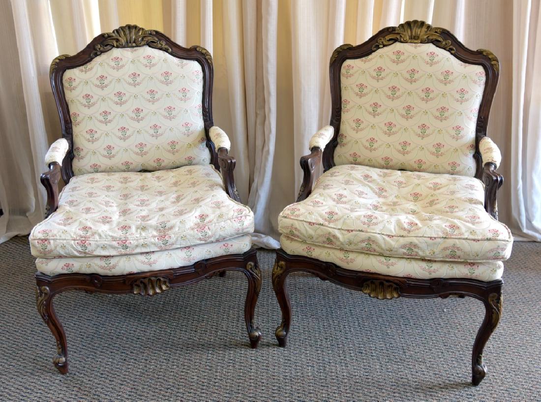 Pair Louis XV Style Shell Appointed Fauteil Chairs (1 of 6)