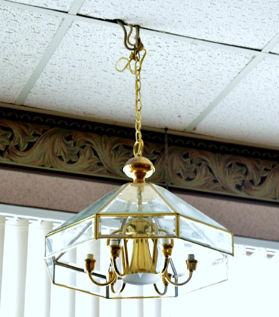 Vintage Brass & Beveled Glass Chandelier