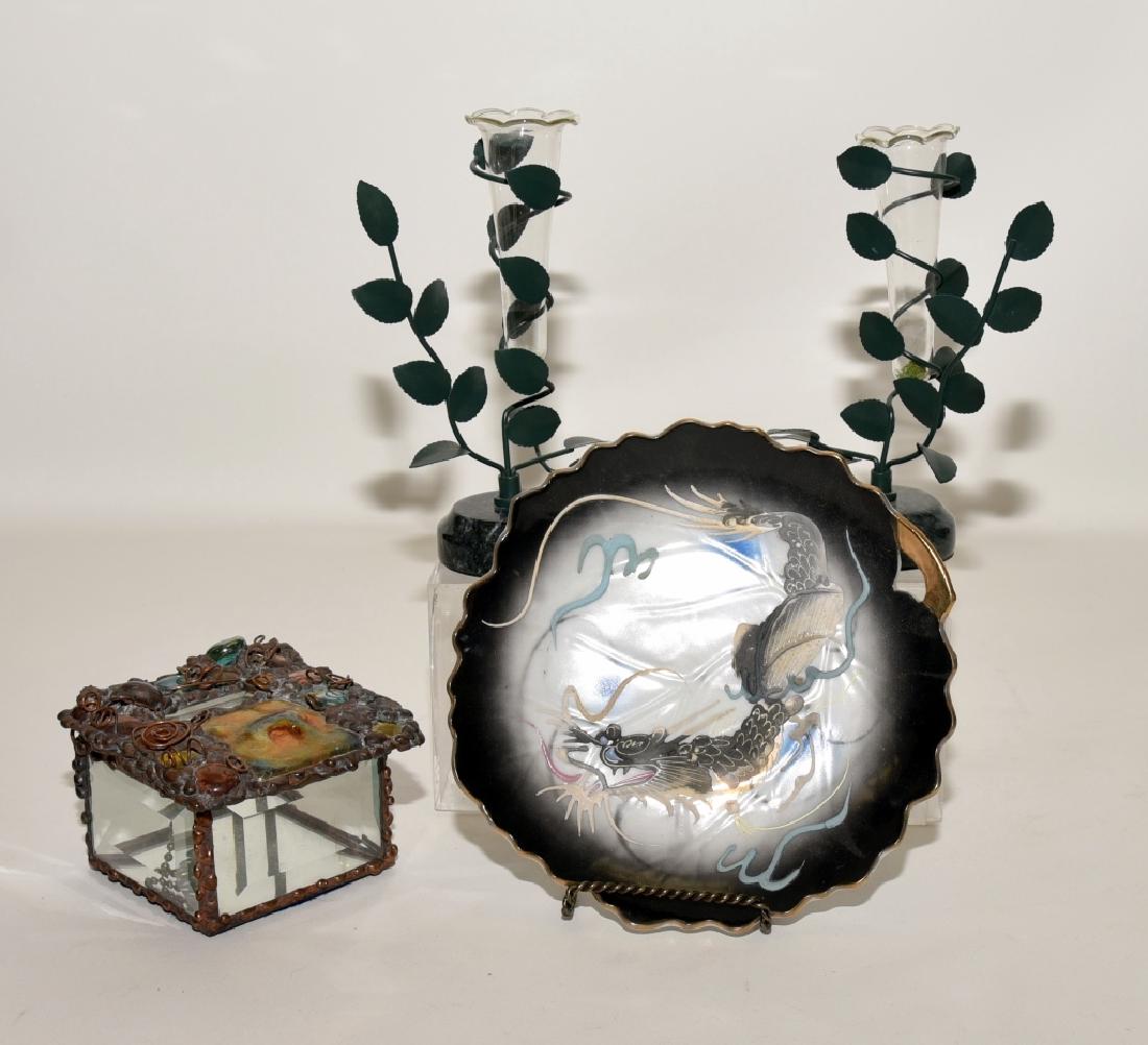 Japanese Dragon Plate, Mirrored Box & 2 Vases (1 of 5)