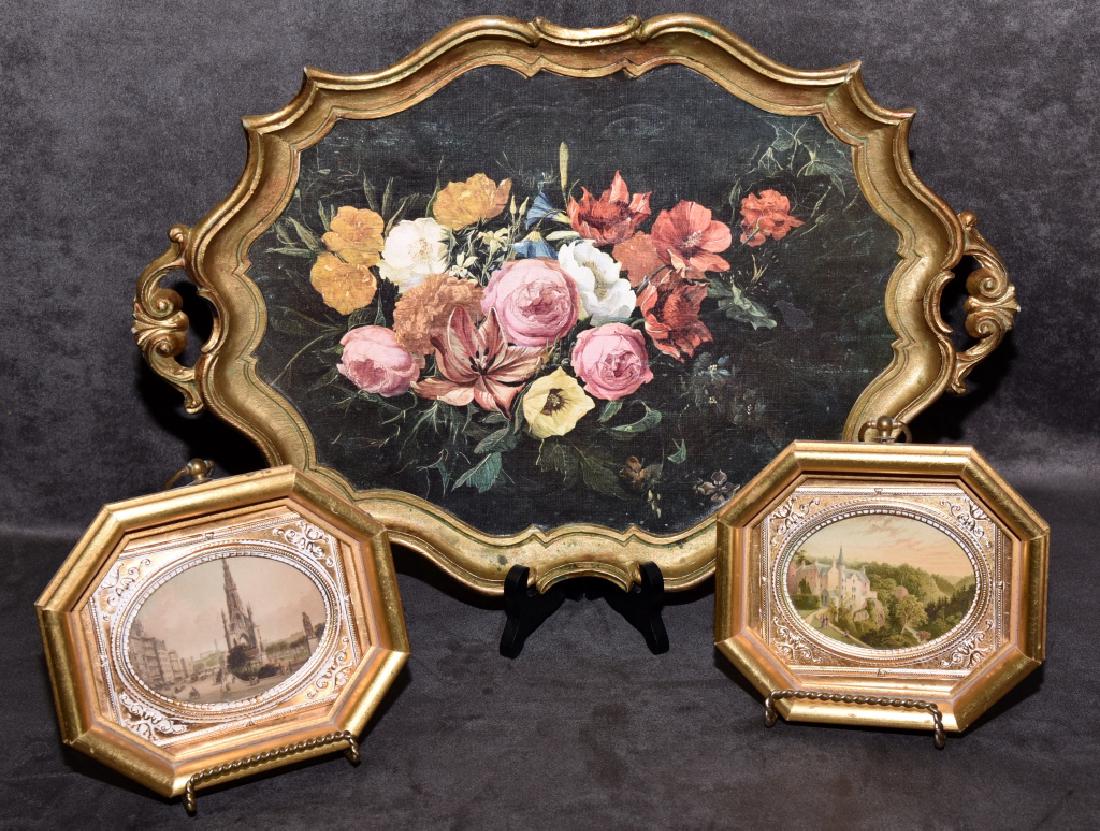 Hand colored Prints & Decorative Tray w/Roses (1 of 4)