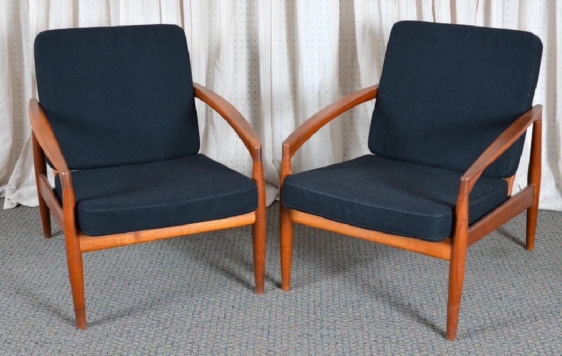 Pair Teak Slat Back Arm Chairs (1 of 6)