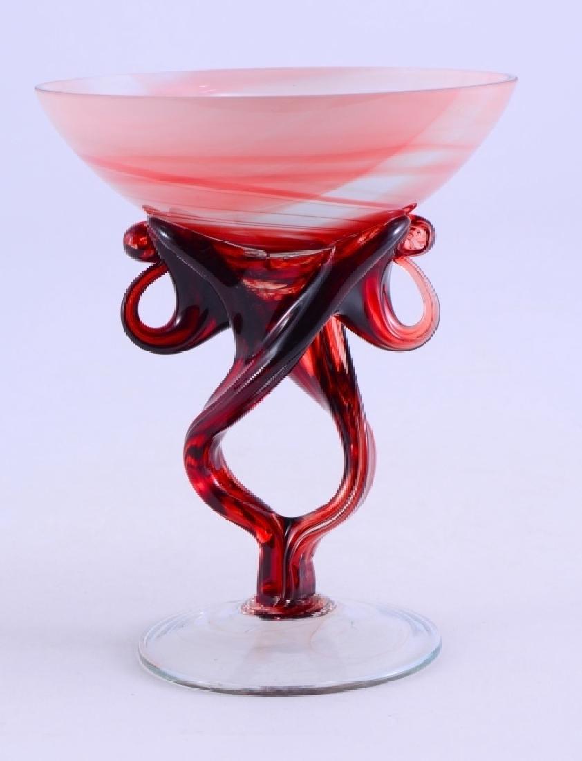 Red Polish Krosno Double Stem Art Glass Sculpture (1 of 4)