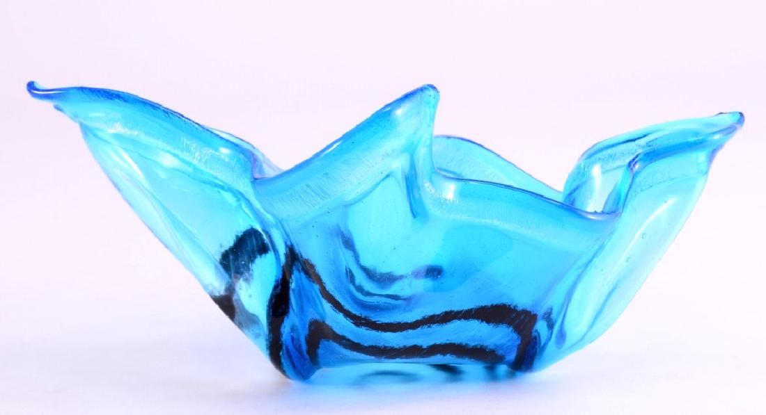 Aqua Handkerchief Free Form Bowl: W/black swirl design, 10" wide x 4.25" high.