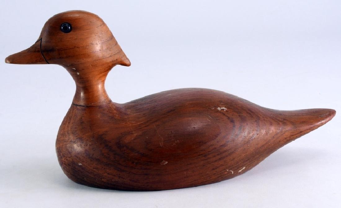 Vintage Carved Stoney Point Signed Wood Duck: W/glass eyes, signed Raymond E. Hornick 1984, Stoney Point Medallion 10614 sunk in bottom, 12" long.