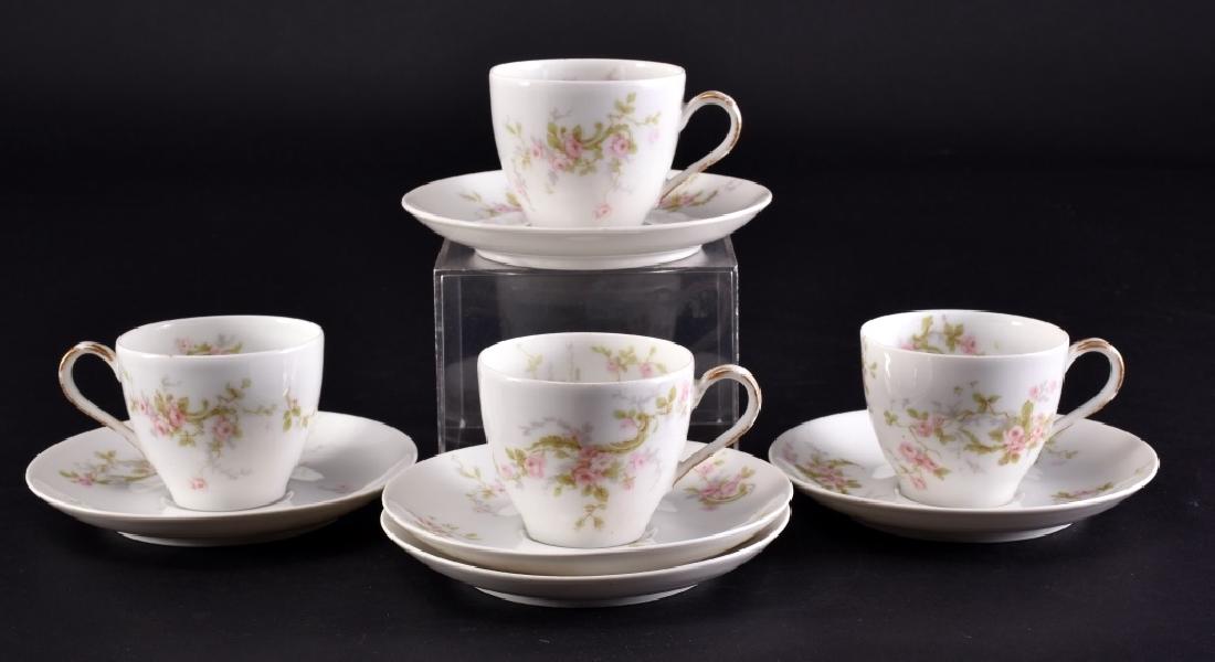 Theodore Haviland Demitasse Cups & Saucers: W/pink roses inc. 4 cups & 5 saucers.