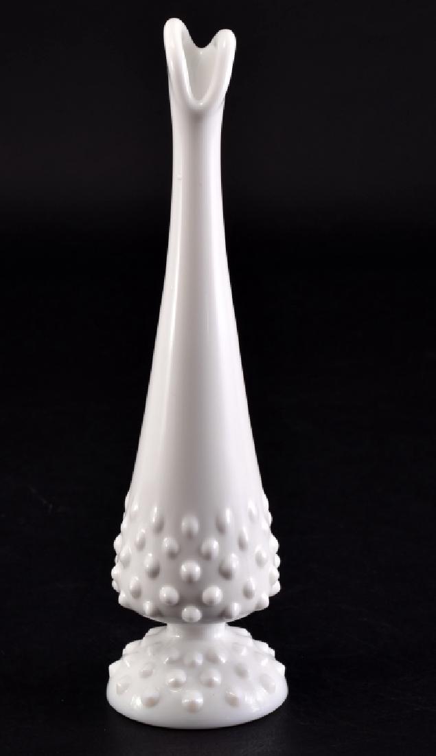 Milkglass Hobnail Bud Vase: 9" tall.