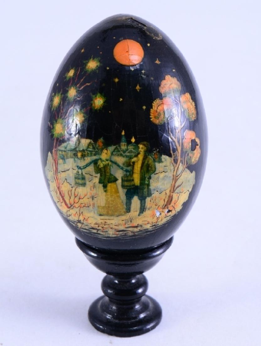 Russian Black Lacquer Egg & Stand (1 of 4)