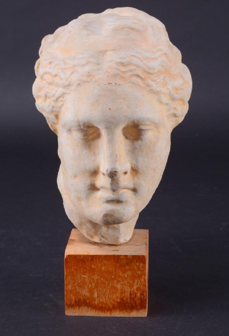 Molded Ceramic Neoclassical Head on Wood Stand (1 of 4)