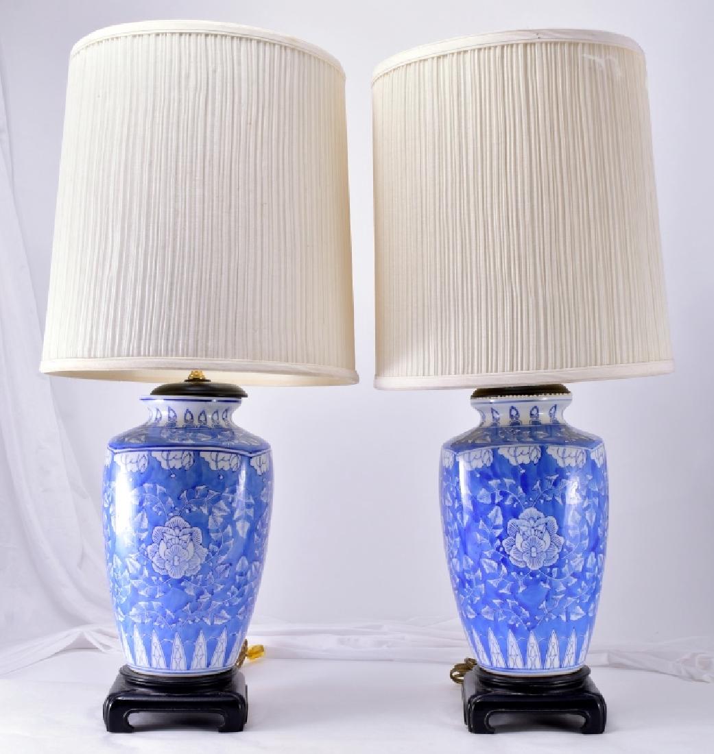 Pair Blue & White Oriental Style Table Lamps (1 of 2)