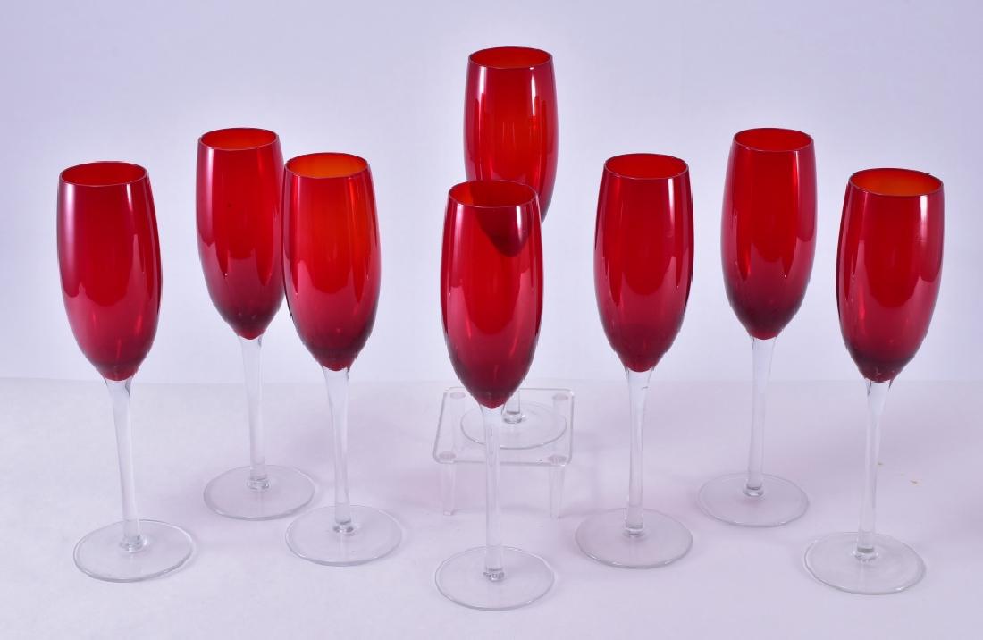 8 Champagne Stems w/Red Bowls (1 of 1)