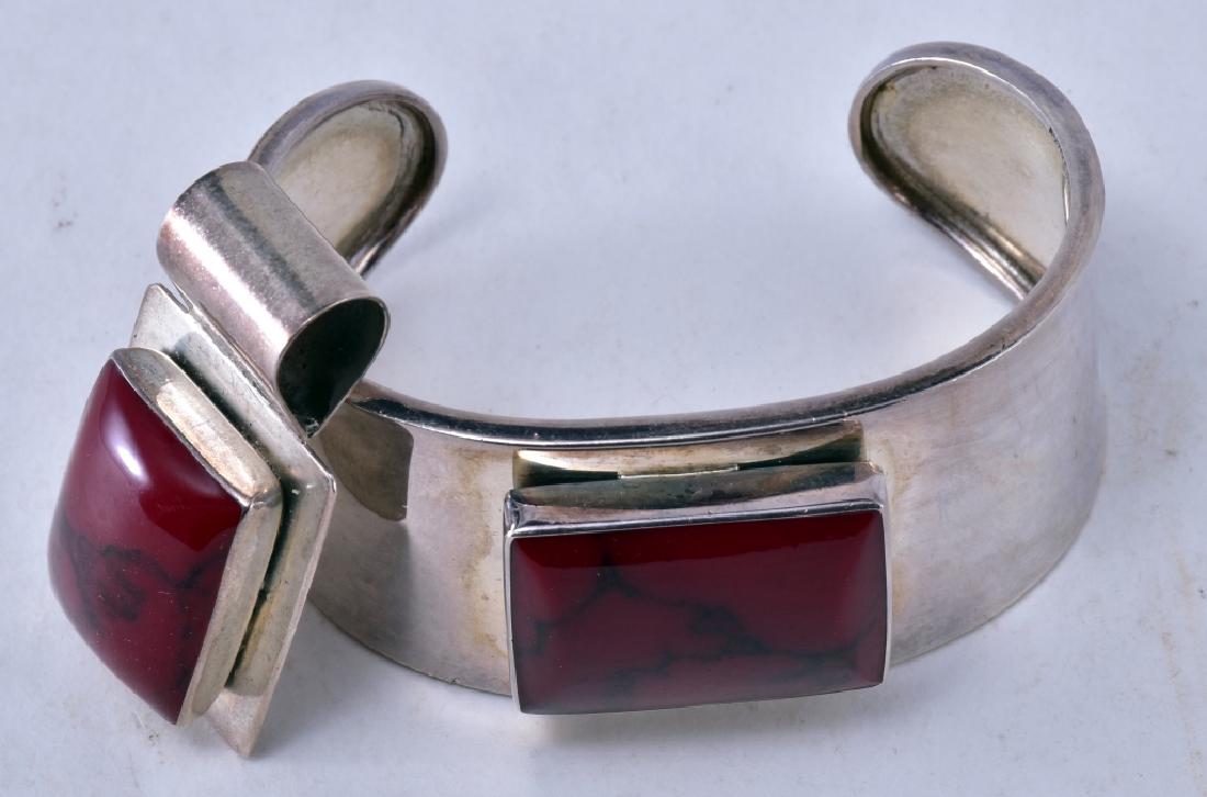 Sterling Drop & Cuff Bracelet w/Red Stones: Appearing man made Carnelian, Mexico.
