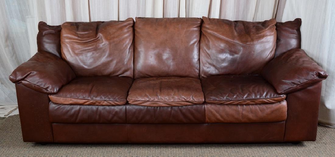 Brown Leather Pillow Back Sofa (1 of 4)
