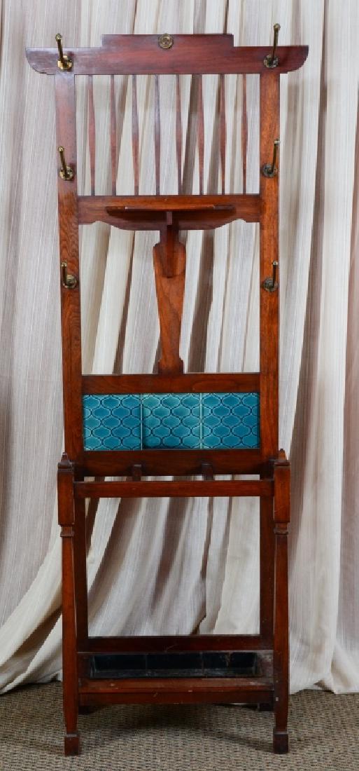 Vintage Hall Tree w/Green Tile & Umbrella Slots (1 of 4)