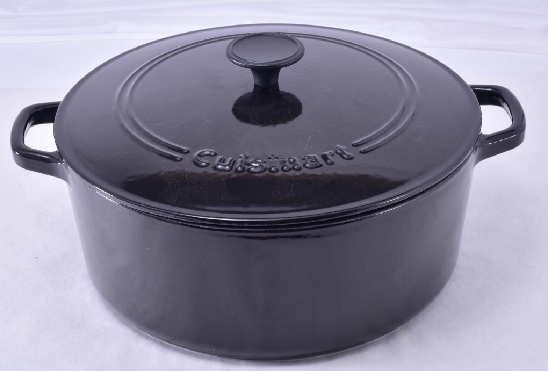 Two Handled Covered Enamel Cuisinart Dutch Oven: Cast iron, 11.5" diameter x 5" high.