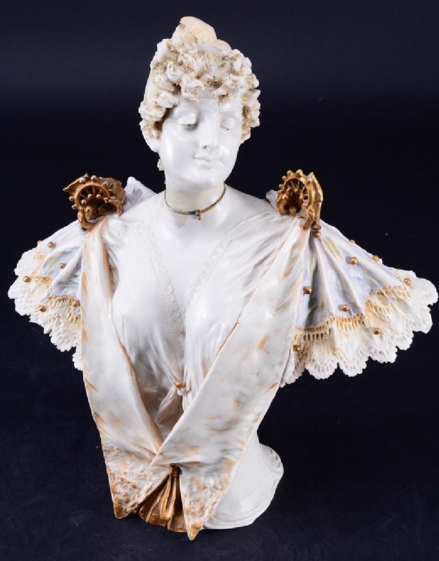 Composite Detailed Bust of Sarah Bernhardt: Lovely face, detailed hair and dress, 12.5" tall.