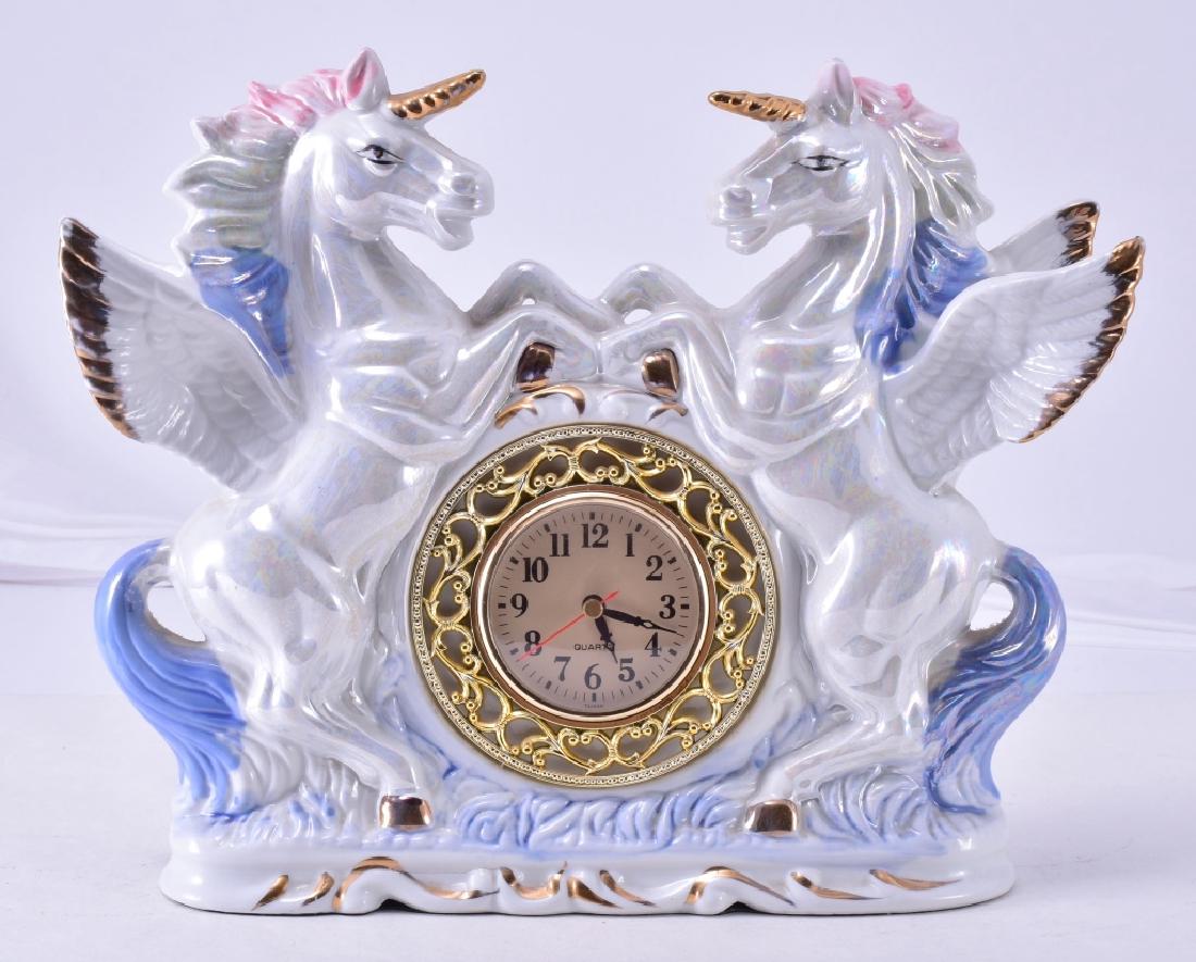 Iridescent Ceramic Double Unicorn Mantle Clock (1 of 4)