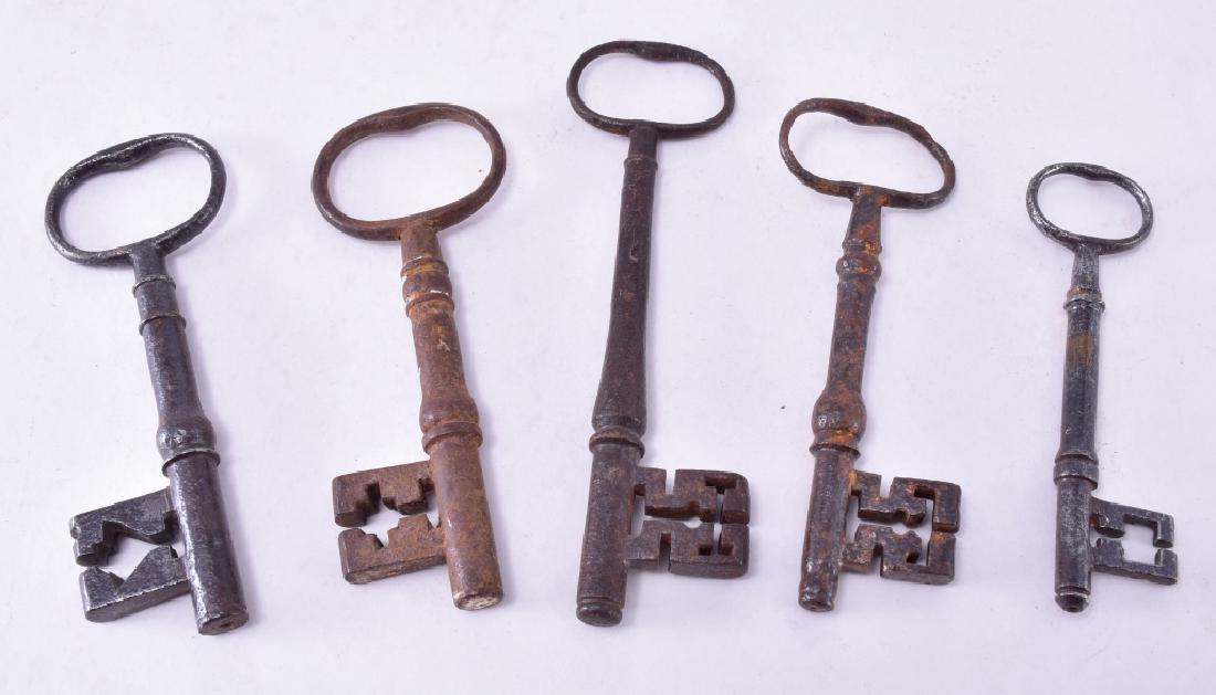 5 Antique Door Keys: 4.25" to 6" long.