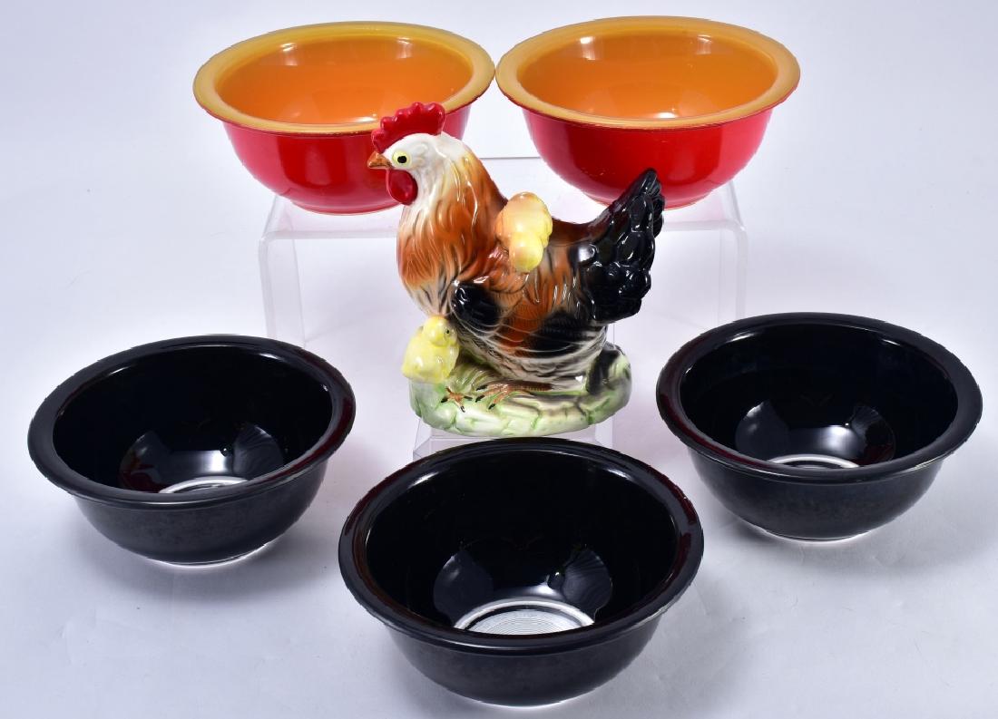 Ceramic Rooster & 5 Pyrex Corning Bowls (1 of 3)