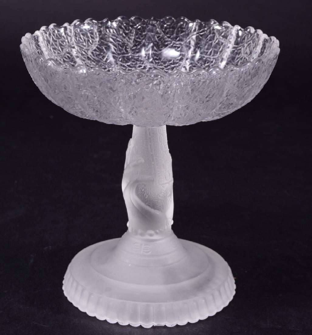 Antique Tree of Life w/Hand Compote: Clear, textured & frosted; Duncan & Sons; Pittsburgh; non-flint; 1884; 5.5" diameter x 5.75" high.
