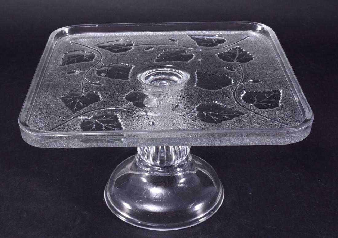 Ivy in Snow EAPG Cake Stand: 1898, 10" square x 6" high.