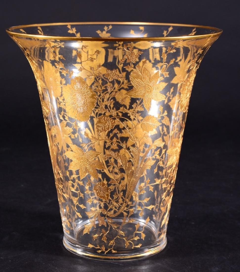 Cambridge Wildflower Gold Encrusted Flared Vase: Flared lip vase, 8" high.