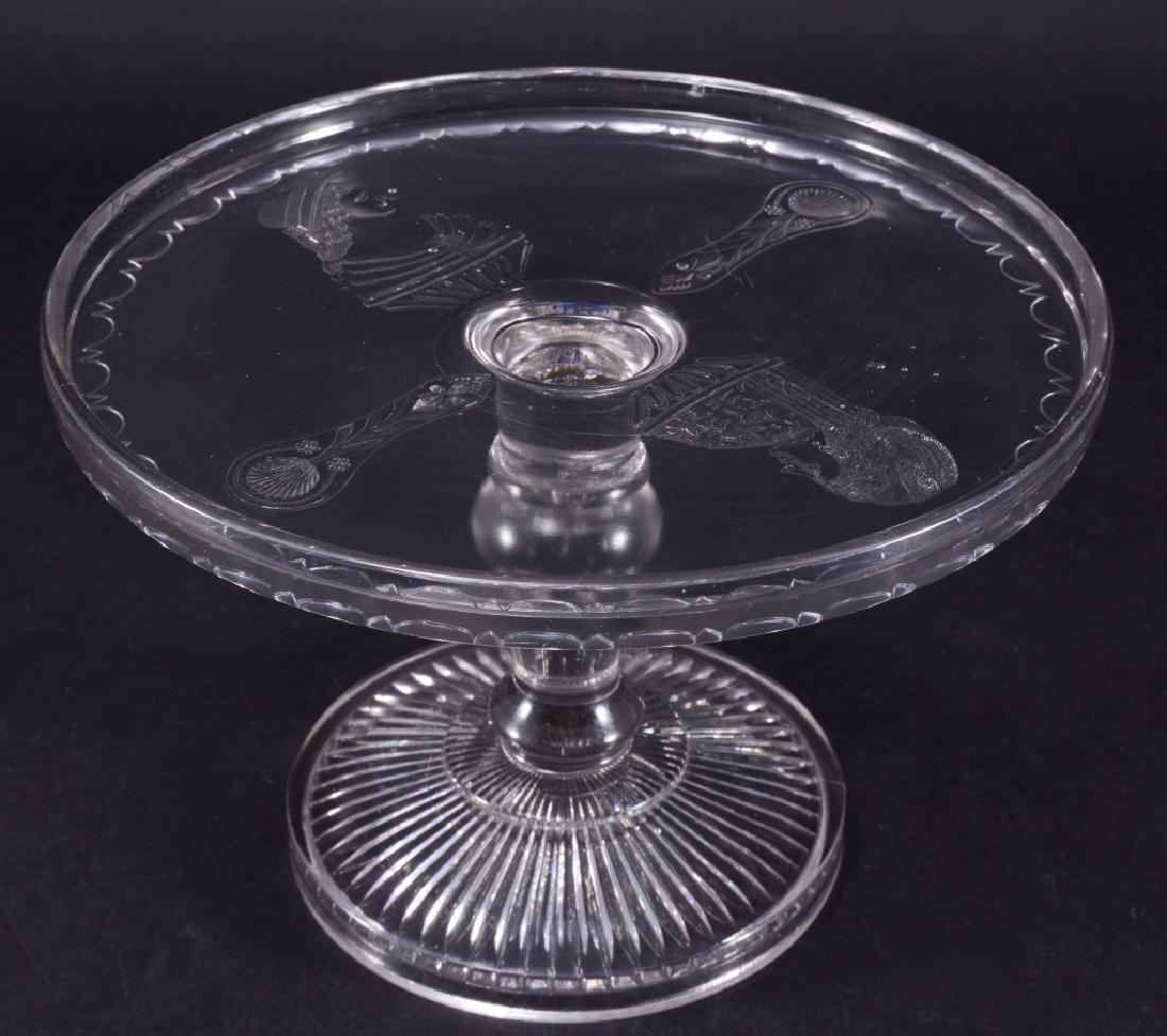Actress EAPG Cake Stand: Aka Theatrical Goddess of Liberty, Annie & sometimes Jenny Lind, La Belle Glass Co., 1872, Crystal Glass Co., 1879, non-flint, 10" diameter x 6.75".