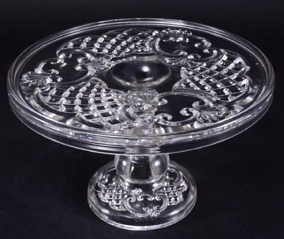 Croesus EAPG Cake Stand: Riverside Glass Works, 1897, non flint, 10" diameter x 8.25" high.