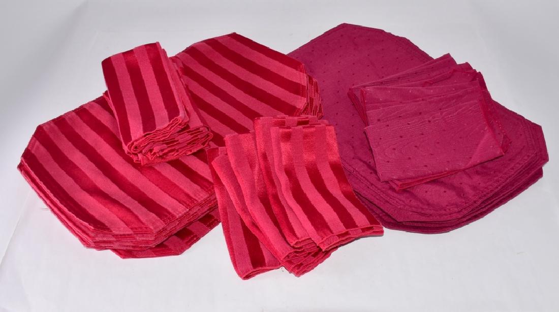 Red Stripe & Moire Burgundy Placemats & Napkins: 12 red damask stripe placemats w/12 matching napkins and 8 burgundy moire placemats w/8 matching napkins.