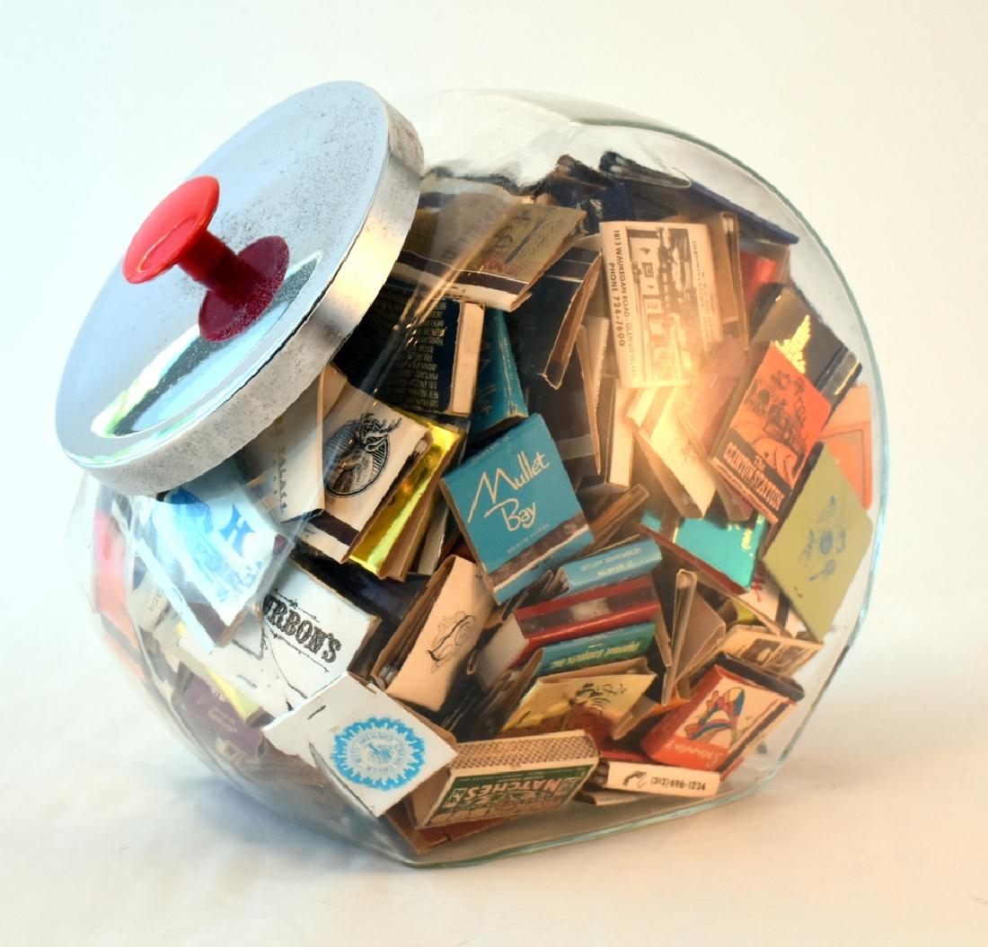 Display Candy Jar w/Collection of Matches: Jar 6.5" x 10" x 10" high.