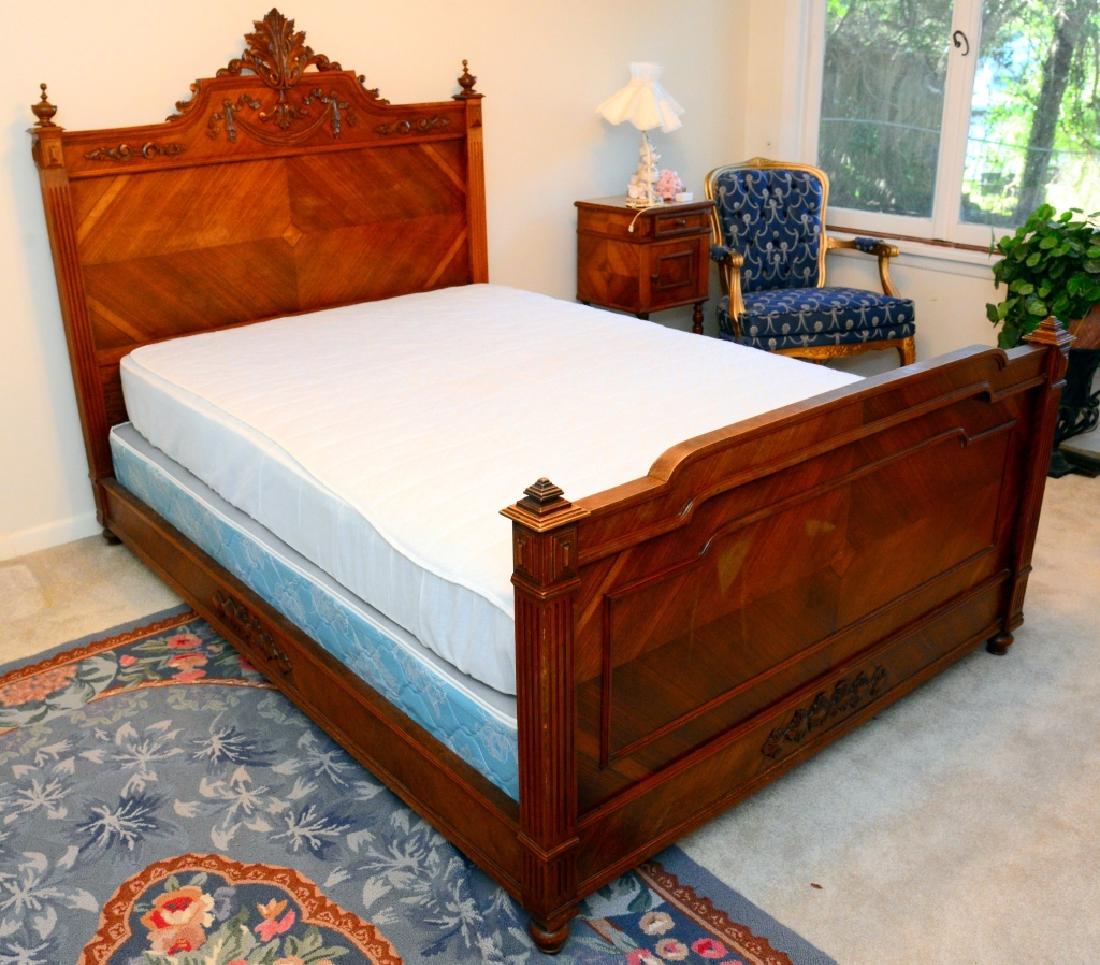 Antique Walnut Double Bed: Headboard, footboard & decorative rails. Mattresses not included.
