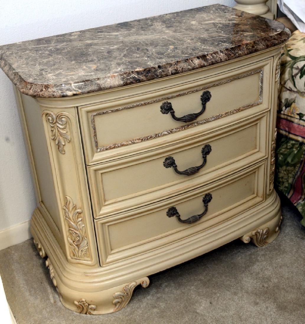 Pair Thomasville Marble Top Night Stand: 34" wide x 18" deep x 31" high.
