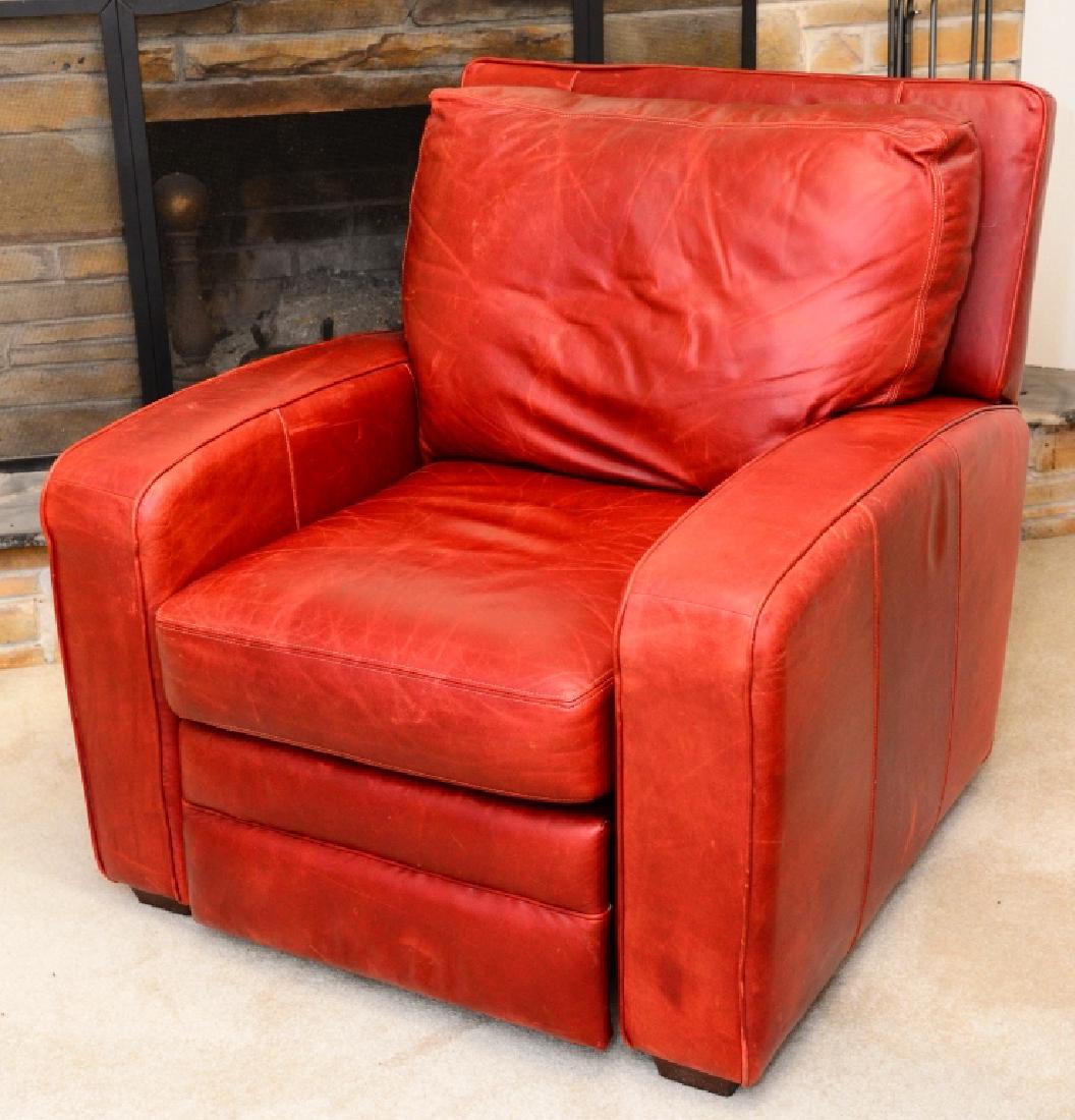 Norwalk Red Leather Club Chair Recliner: 36.5" center back height.