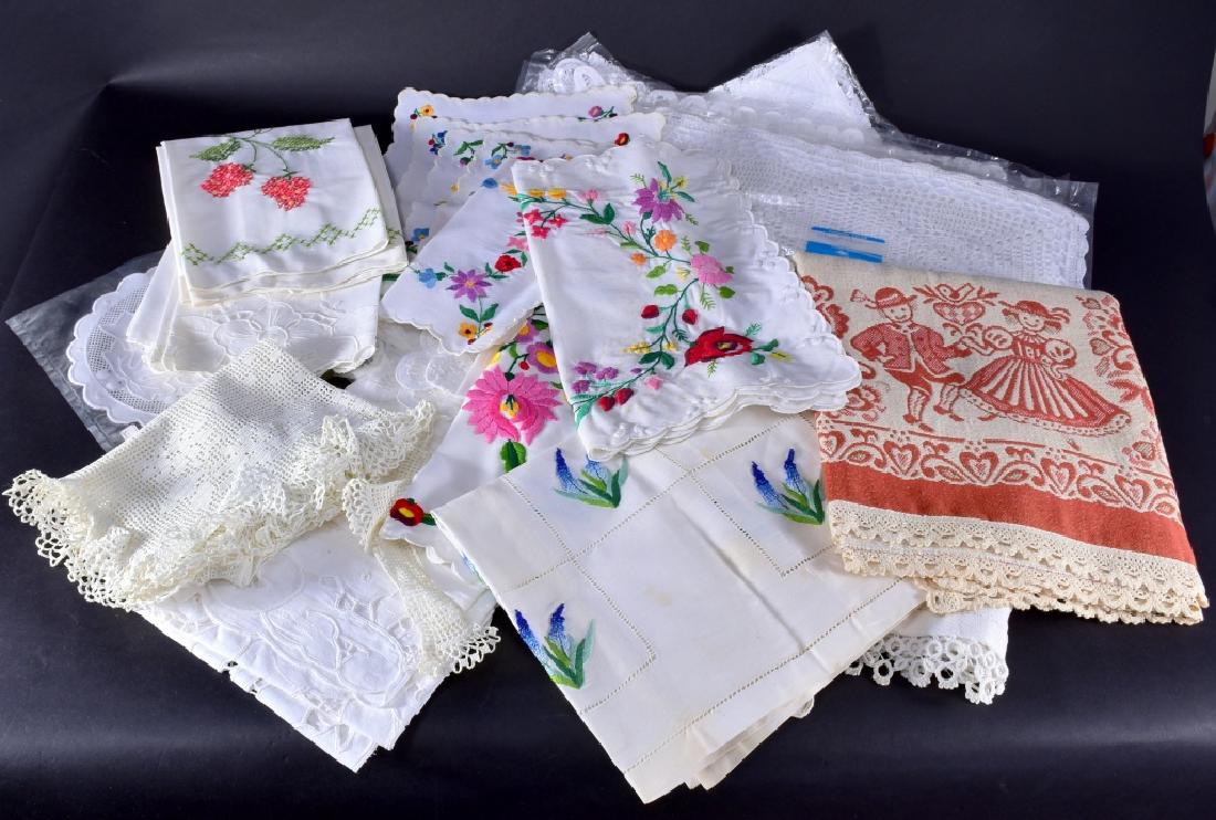 Assorted White Linens, Some in Original Packages: Throw, embroidered napkins, cushion covers.