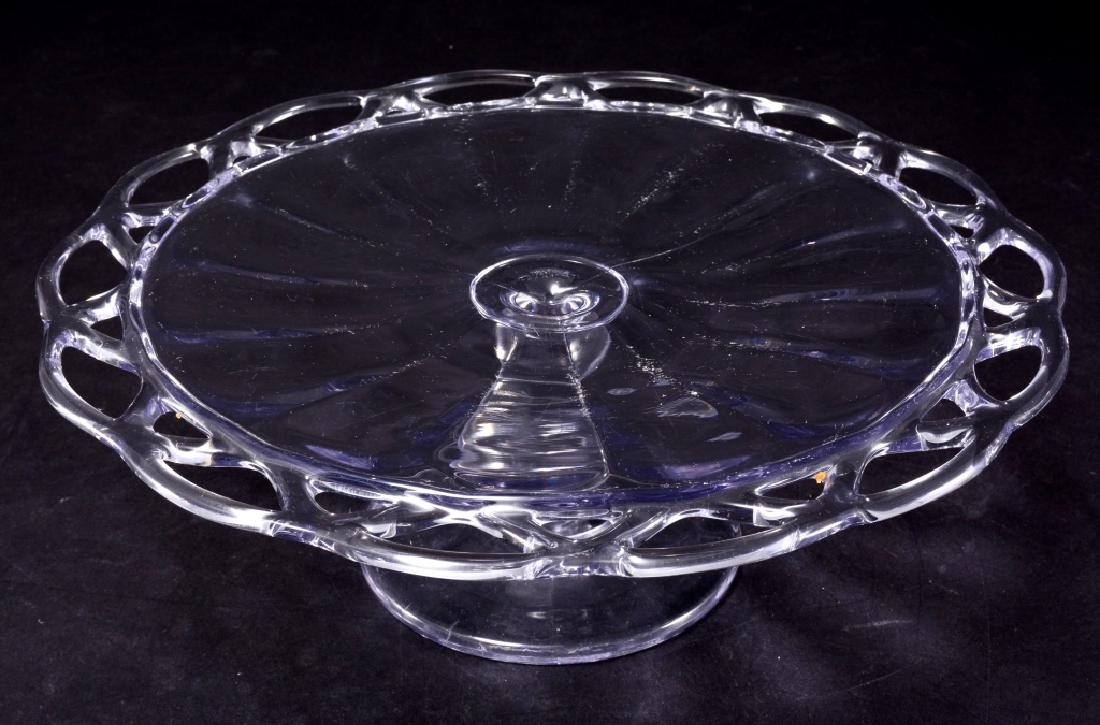 Crocheted Crystal Cake Stand: Imperial Glass Co., 1943-1950, 12" diameter x 4.25" high.
