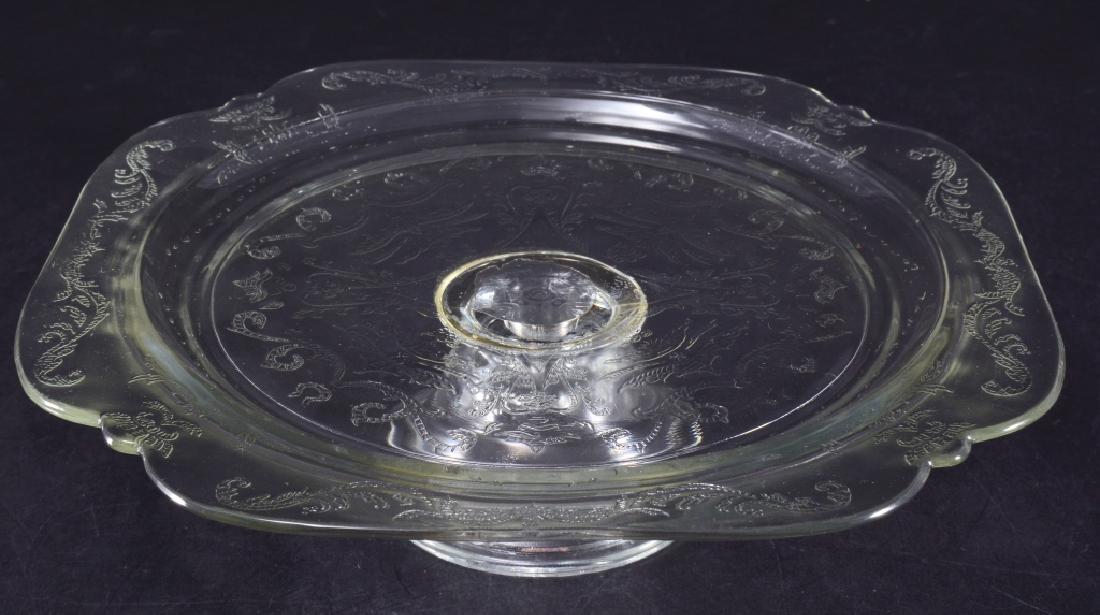 Madrid Depression Glass Low Cake Stand: Recollections, Indiana Glass, 10 1/8" square x 2.75" high.