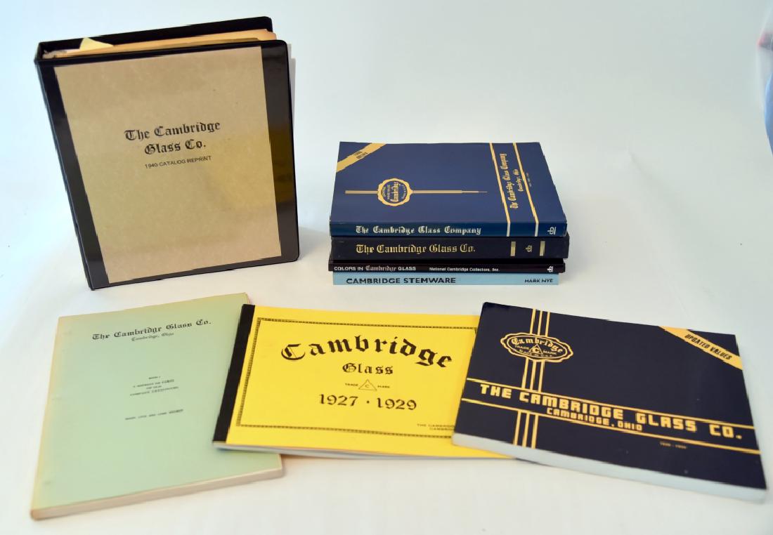 8 Glass Collector's Books on Cambridge Glass: Reprint of Parts of Old Catalogs, Soft & hard covers 1949-1953, 1940 Catalog Reprint, Cambridge Glass 1930-34, Cambridge Glass 1927-1929, Cambridge Stemware and Colors in Cambridge Glass.