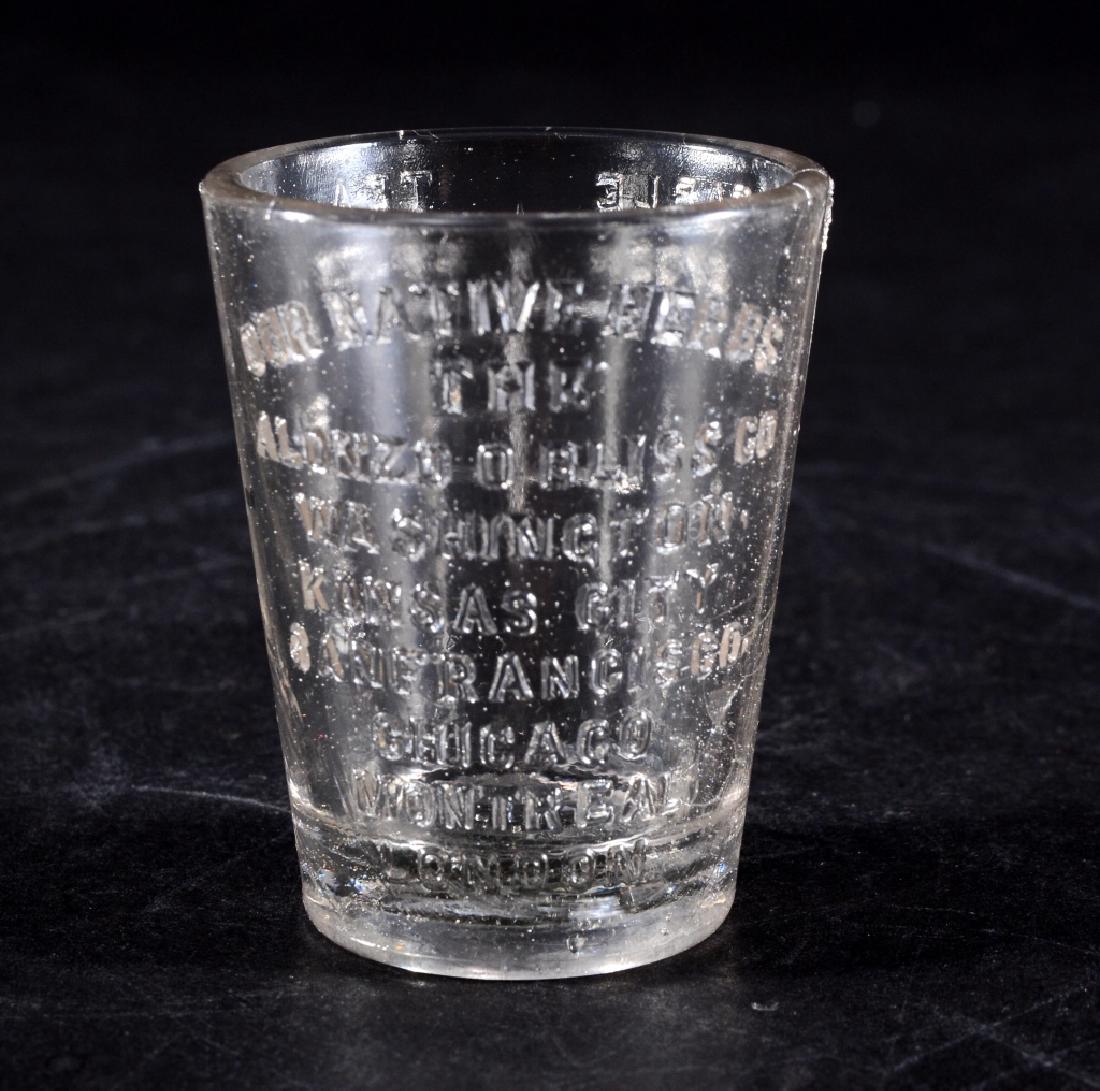 Our Native Herbs Vintage Measuring Glass: Embossed, 2.25" high.