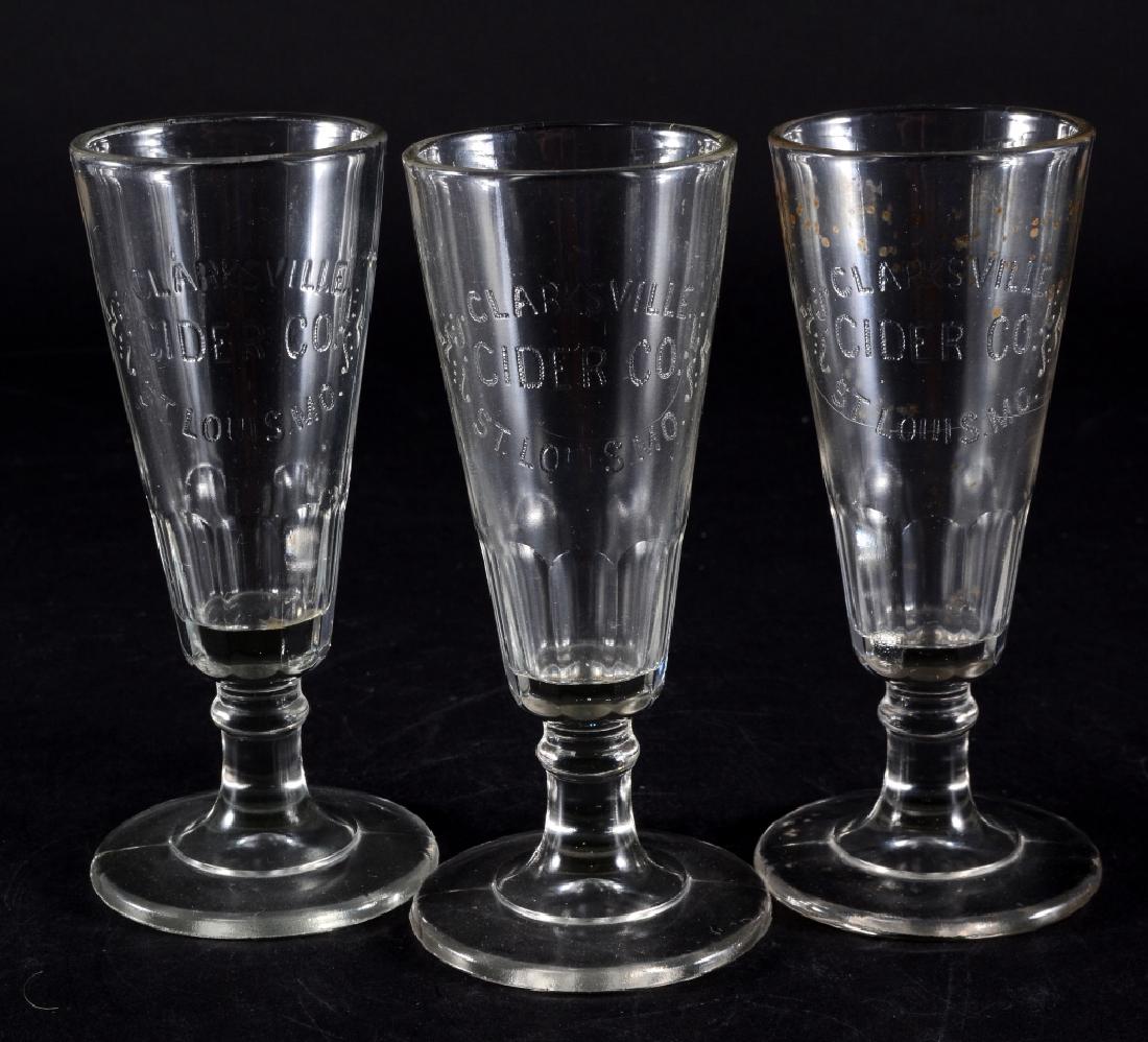 3 Clarksville Cider Co. Advertising Glasses: St. Louis Mo., 6.25" high.