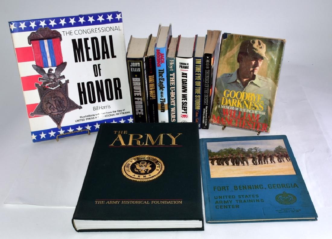 Eleven World War II Books: Eye of Storm, At Dawn We Slept, U-Boat Wars, Take Her Deep, Brute Force, Thunder in the Desert, Eagle Has Flown, Goodbye Darkness, Ft. Benning Training Center, Medal of Honor and The Army.