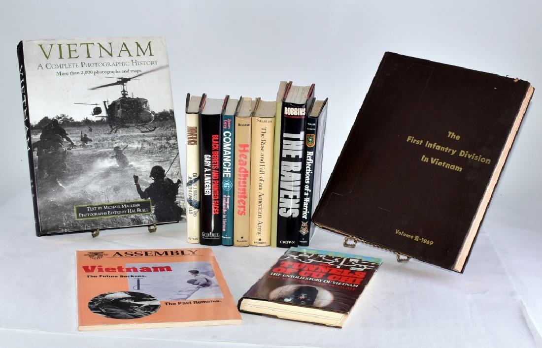 12 Vietnam Books: Comanche, Headhunters, Rise & Fall of an American Army, Black Berets & Painted Faces, Maverick, Tunnels of Cu Chi, Reflections of a Warrior, The Ravens, Future Beckons Past Remains, On Strategy, 1st I