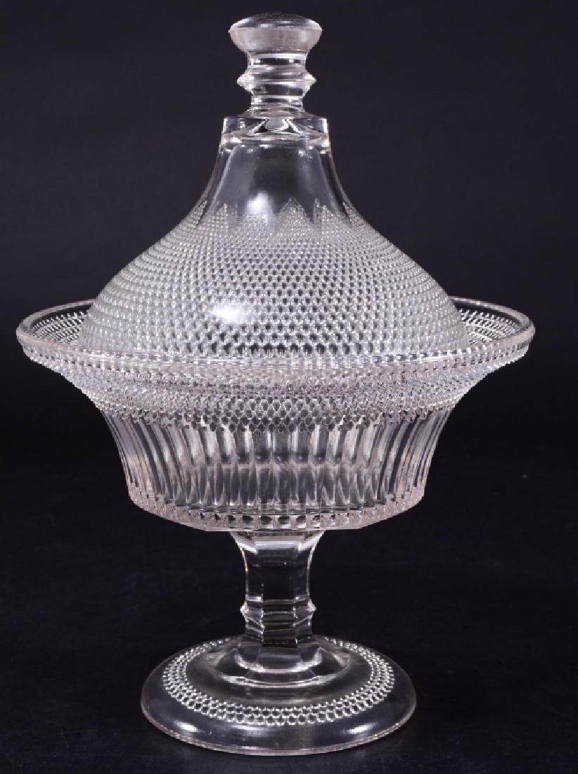 Hobnail Covered Compote: 7" diameter x 9.75" high.