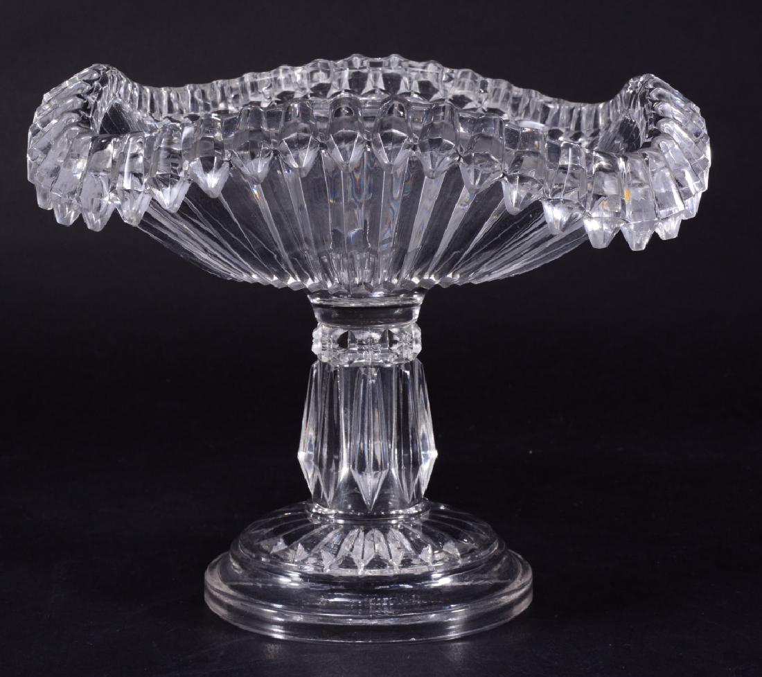 Chandelier EAPG Pattern Glass Compote: Aka Crown Jewel, O'Hara Glass, 1888, 9" square x 7" high.