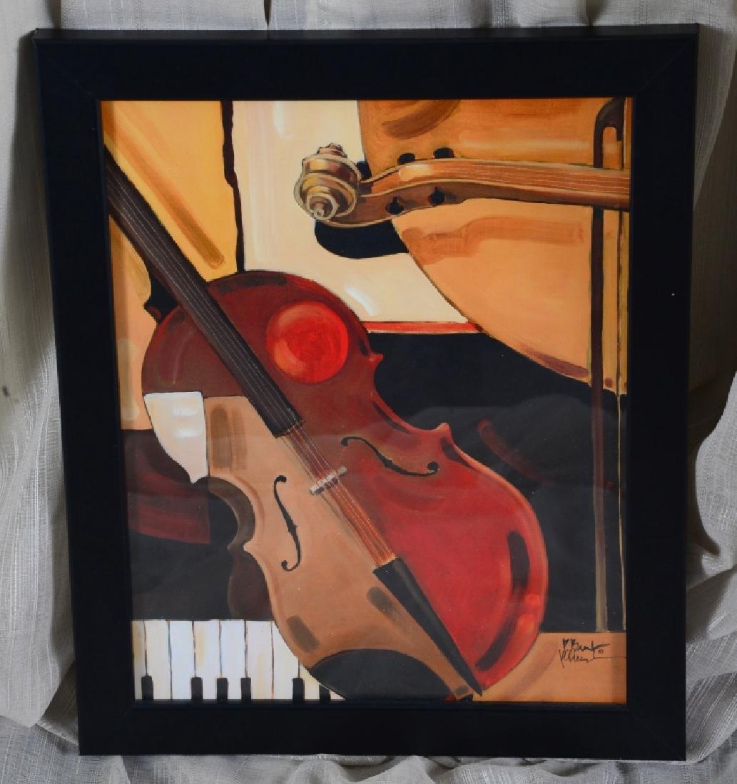 Paul Brent "Abstract Violin" Print: Signed, sight 13 3/8" H x 10 1/2" W, framed under glass 16" H x 13" W.